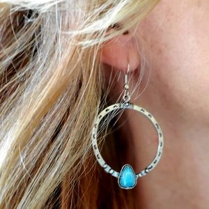 925 Sterling silver turquoise drop hoop earrings